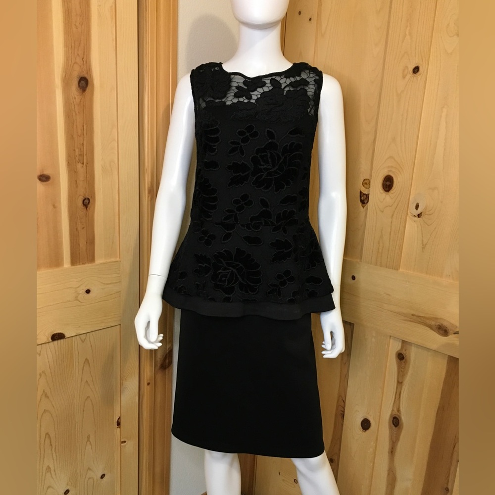 Eloquii Black Velvet Floral Lace Peplum Dress Size 18
